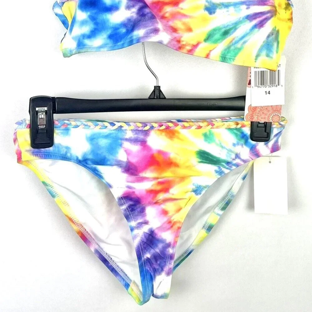 Hobie Girl’s Tie Dye Multicolored Two Piece Swimsuit Size 14